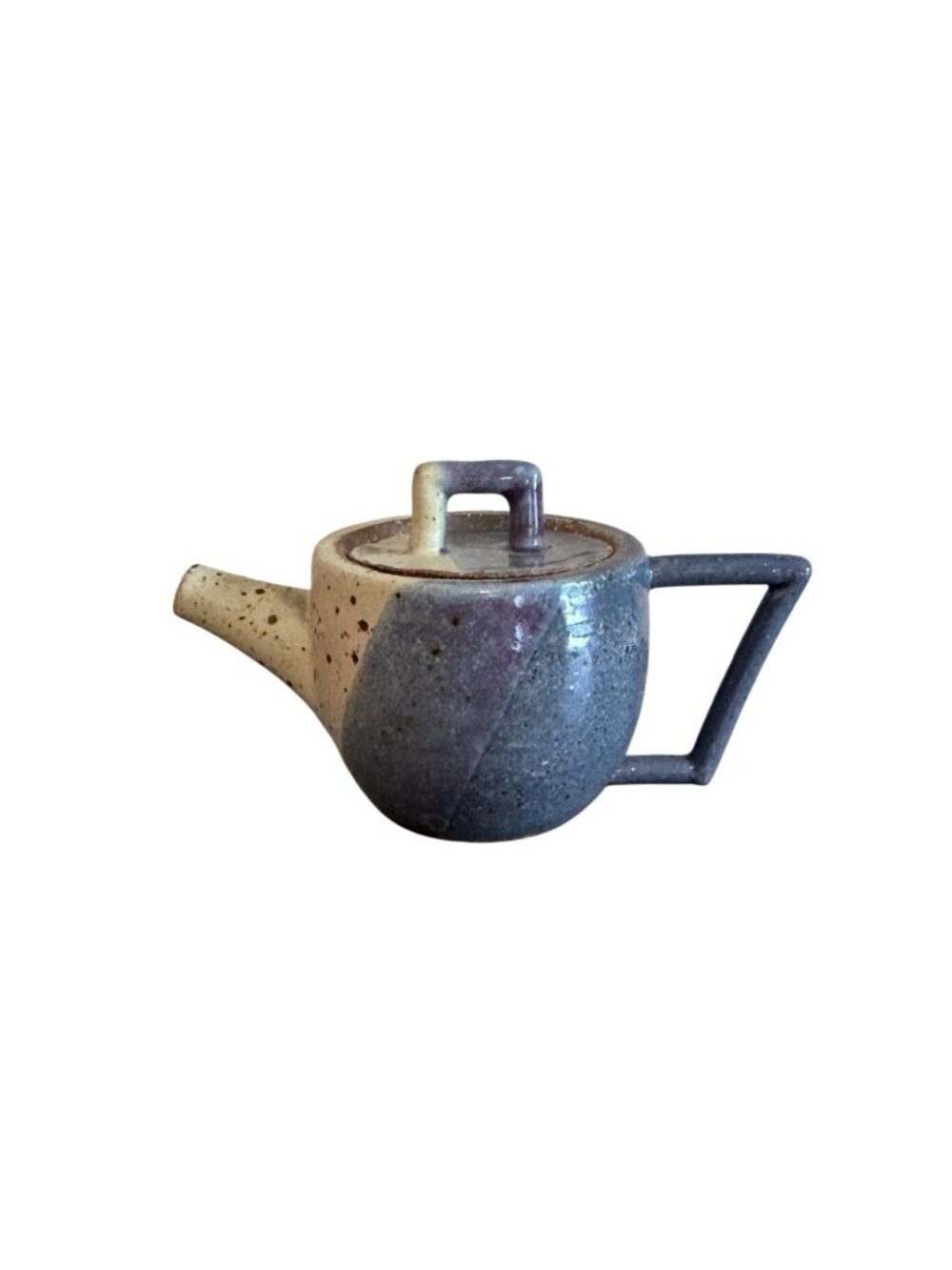 Handcrafted Ceramic Mini Teapot Earthy Blue Beige Unique Triangular Handle Potte